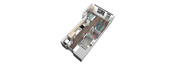 a 3d floor plan of a small apartment
