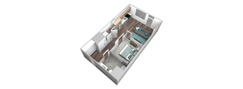 a 3d floor plan of a small apartment