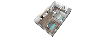 a floor plan of a small apartment with a bedroom and a living room