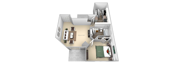 Adams II Barrington Park 1 bedroom 1 bath floor plan apartment at Barrington Park Apartments, Manassas, VA, 20110