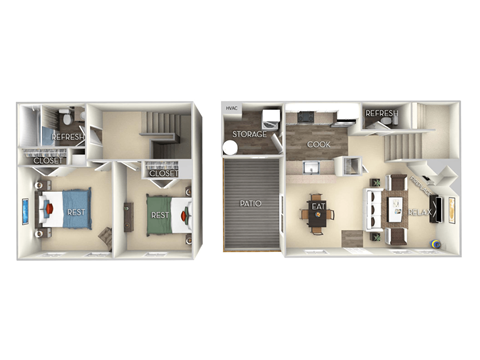 980 Square-Feet Alexander Saratoga Square 2 bedroom 1 and a half bath furnished floor plan apartment in Springfield VA at Saratoga Square, Virginia