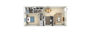 720 SF 1 bedroom 1 bath furnished floor plan  at Dulles Glen, Virginia, 20170