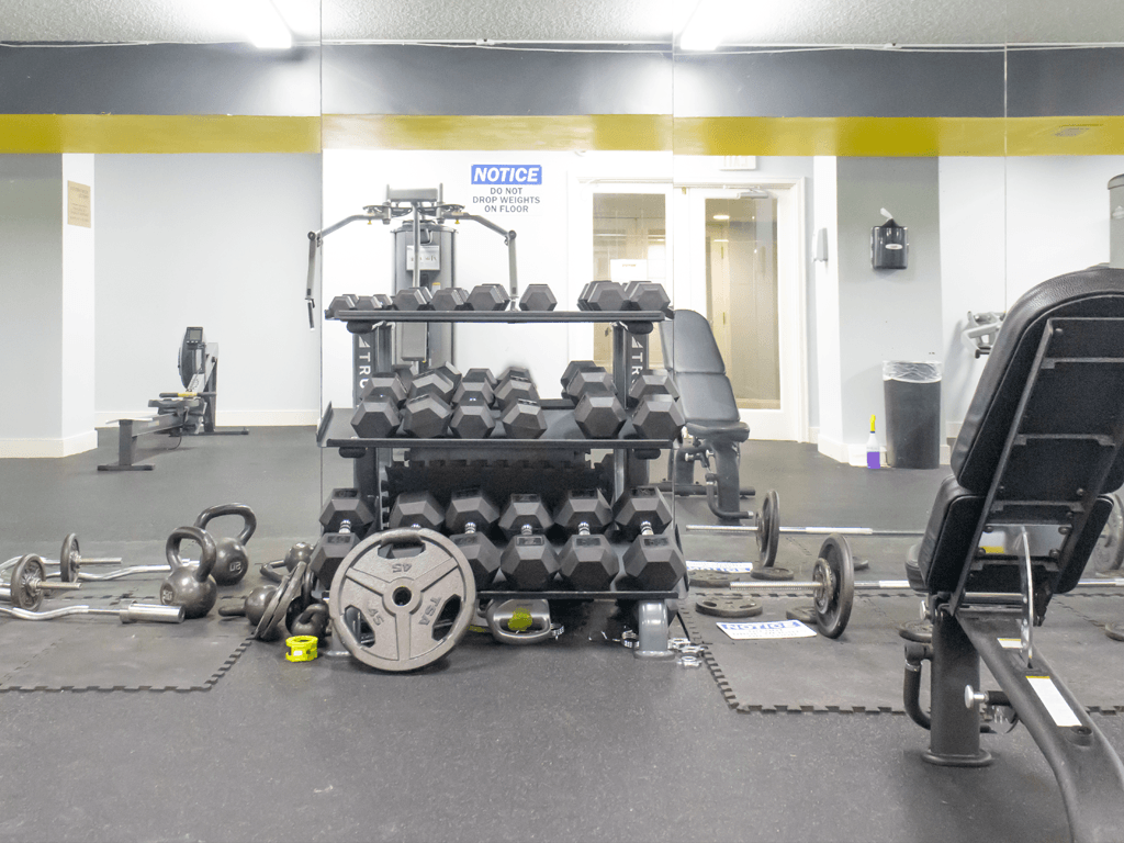 a view of the weights room at The Aspen, Virginia, 22305