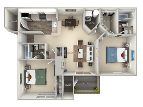 1012 Square-Feet Asten Saratoga Square 2 bedroom 2 bath furnished floor plan apartment in Springfield VA at Saratoga Square, Springfield, Virginia