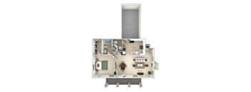 1120 Square-Feet Augustine Furnished  1 Bedroom 1 Bath Floor Plan at Northlake Park, Orlando, Florida