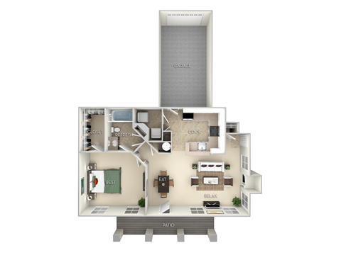1120 Square-Feet Augustine Furnished  1 Bedroom 1 Bath Floor Plan at Northlake Park, Orlando, Florida