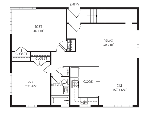 2 Beds 910 sq ft Floor plan at Park Georgetown, VA
