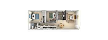 830 Square-Feet 2 bedroom 1 bath furnished floor plan at Dulles Glen, Herndon, VA