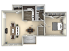 Boxwood Tuscarora Creek 1 bedroom 1 bath furnished floor plan apartment in Leesburg VA