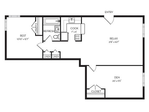 1 Bed 910 sq ft Floor plan at Park Georgetown, VA