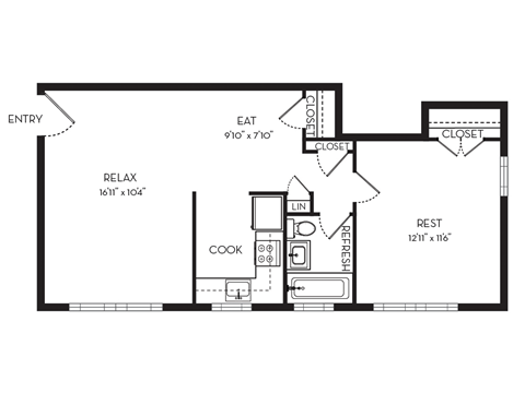 1 Bed 1 Bath Floor Plan at Park Georgetown, Virginia