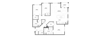 A black and white floor plan of a house with rooms labeled.