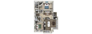 1184 Square-Feet The Chestnut Broadlands 2 bedroom 2 bath furnished floor plan at Broadlands, Ashburn, Virginia