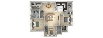 Compass Pointe Village on the Lake 2 bedroom 2 bath furnished floor plan apartment in Spring Lake NC
