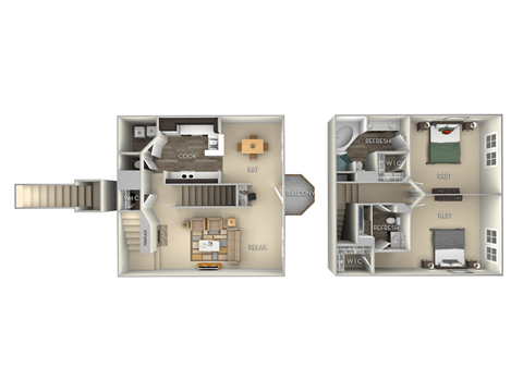 Cypress Town Home Woodland Park 2 bedroom 2 bath furnished floor plan apartment in Herndon VA