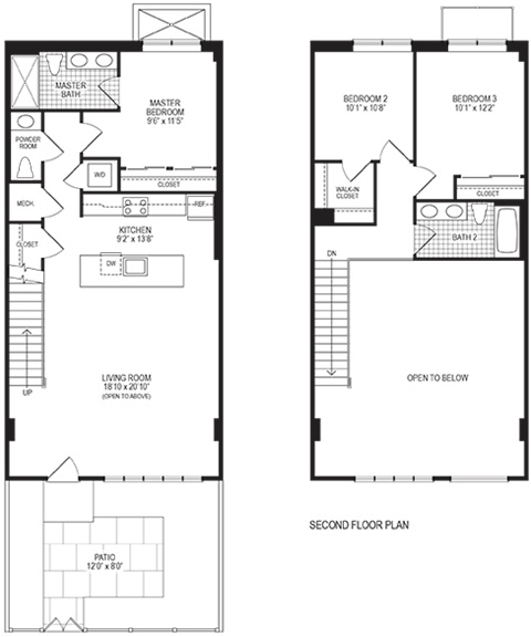 1282 Square-Feet Mercury 3 Bedroom Floorplan at Fahrenheit Apartments, Washington, 20011