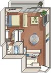 Studio 1 bathroom Floor plan Studio 1 bathroom Floor plan at Park Meridian, Washington, 20009