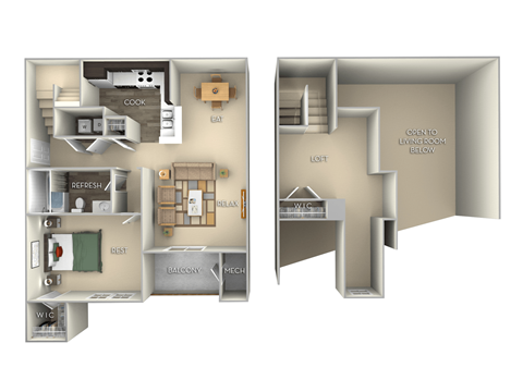 Dogwood Woodland Park 1 bedroom 1 bath furnished floor plan apartment in Herndon VA