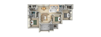 Dover Village on the Lake 3 bedroom 2 bath furnished floor plan apartment in Spring Lake NC