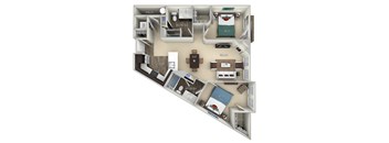 Columbia Kensington Place 2 bedrooms 2 baths furnished floor plan apartment in Woodbridge VA at Kensington Place, Woodbridge, Virginia