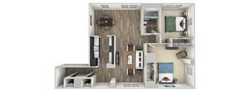 Fairmont 2 Bedroom 1 Bath Floor Plan at Columbia Uptown, Washington