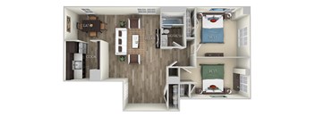 Howard 2 Bedroom 1 Bath Floor Plan at Columbia Uptown, Washington, Washington