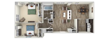 2 Bedroom 1 Bath Floor Plan at Columbia Uptown, Washington, DC