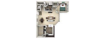 Preston Kensington Place 1 bedroom 1 bath furnished floor plan apartment in Woodbridge VA A at Kensington Place, Woodbridge, VA