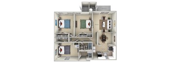 Ashton Fairfax Square 3 bedroom 2 bath furnished floor plan apartment in Fairfax VA at Fairfax Square, Fairfax, VA