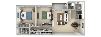 Burke Fairfax Square 2 bedroom 1 bath furnished floor plan apartment in Fairfax VA at Fairfax Square, Fairfax, VA, 22031