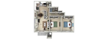 Gunston Fairfax Square 2 bedroom 1 bath furnished floor plan apartment in Fairfax VA at Fairfax Square, Fairfax, Virginia