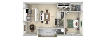 Patriot Fairfax Square 2 bedroom 1 bath furnished floor plan apartment at Fairfax Square, Fairfax, 22031