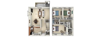 Woodlawn TH Fairfax Square 3 bedroom 2andhalf bath furnished floor plan apartment in Fairfax VA at Fairfax Square, Fairfax, 22031