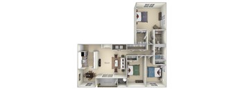 Braddock Fairfax Square 3 bedroom 2 bath furnished floor plan apartment in Fairfax VA at Fairfax Square, Fairfax, Virginia