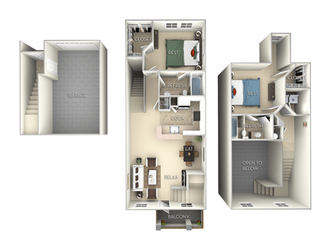 1415 Square-Feet Glades furnished 2 Bed 2 Bath Floor Plan at Northlake Park, Orlando, FL, 32827
