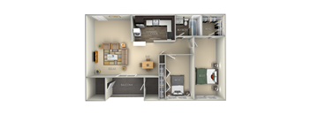 1100 SF 2 Bedroom 1 Bath Floor Plan at Middletown Valley, Middletown