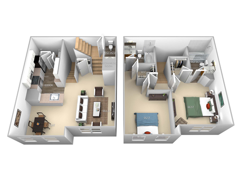 Grant Barrington Park 2 bedroom 2 and a half baths floor plan apartment at Barrington Park, Manassas, Virginia