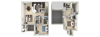 1127 Square-Feet The Hawthorne Broadlands 2 bedroom 2 bath furnished floor plan at Broadlands, Ashburn