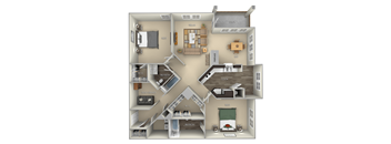 Hawthorne Woodland Park 2 bedroom 2 bath furnished floor plan apartment in Herndon VA