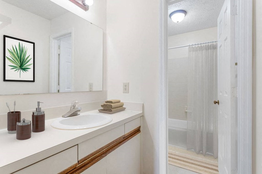 a bathroom with a sink and a shower at Hunter's  Ridge Apartments, Fayetteville, North Carolina