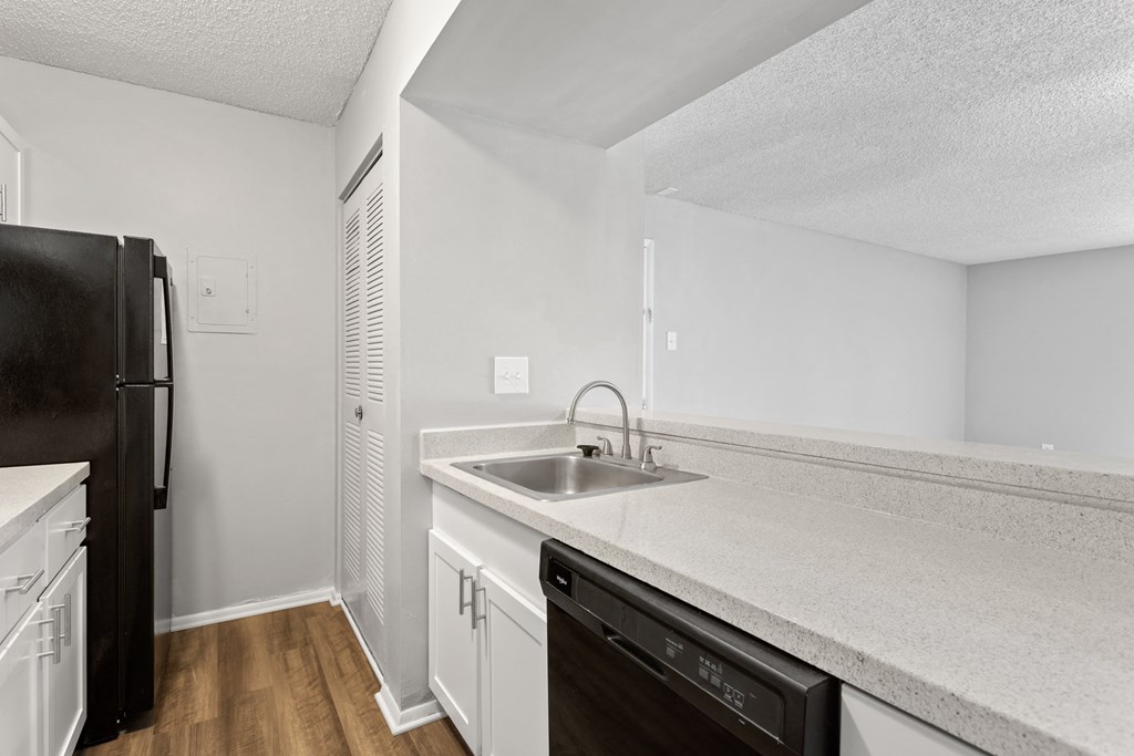 a kitchen with a sink and a dishwasher  at Lakes Edge Apartments, North Carolina, 27409