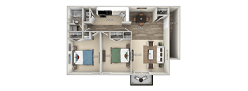 Lakes-Edge-Furnished-Two-Bedroom-One-Bath-Floor-Plan-in-Greensboro-NC  at Lakes Edge Apartments, North Carolina