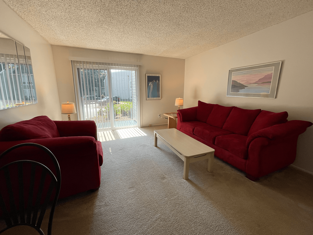 Lakes-Edge-Greensboro-NC-model-living-room-and-patio  at Lakes Edge Apartments, Greensboro, NC