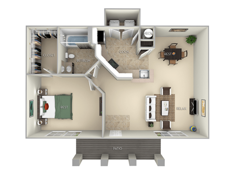 780 Square-Feet Madeira-Furnished 1 Bed 1 Bath Floor Plan at Northlake Park, Orlando, 32827