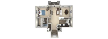 806 Square-Feet The Maple Broadlands 1 bedroom 1 bath furnished floor plan at Broadlands, Ashburn, 20148