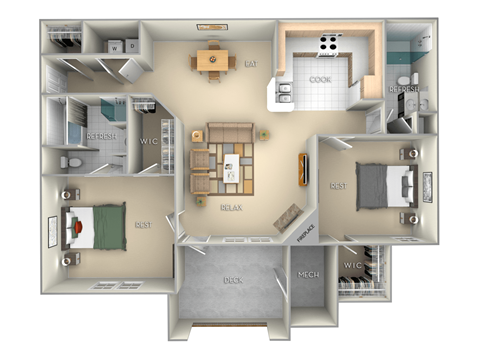 Marina Village on the Lake 2 bedroom 2 bath furnished floor plan apartment in Spring Lake NC