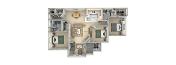 Newport Village on the Lake 3 bedroom 2 bath furnished floor plan apartment in Spring Lake NC