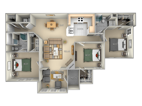 Newport Village on the Lake 3 bedroom 2 bath furnished floor plan apartment in Spring Lake NC