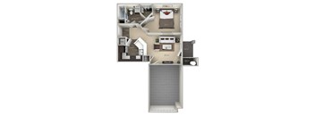 The Oak Broadlands 1 bedroom 1 bath furnished floor plan at Broadlands, Virginia, 20148