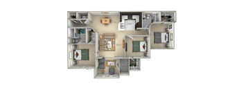 Promenade Village on the Lake 3 bedroom 2 bath furnished floor plan apartment in Spring Lake NC